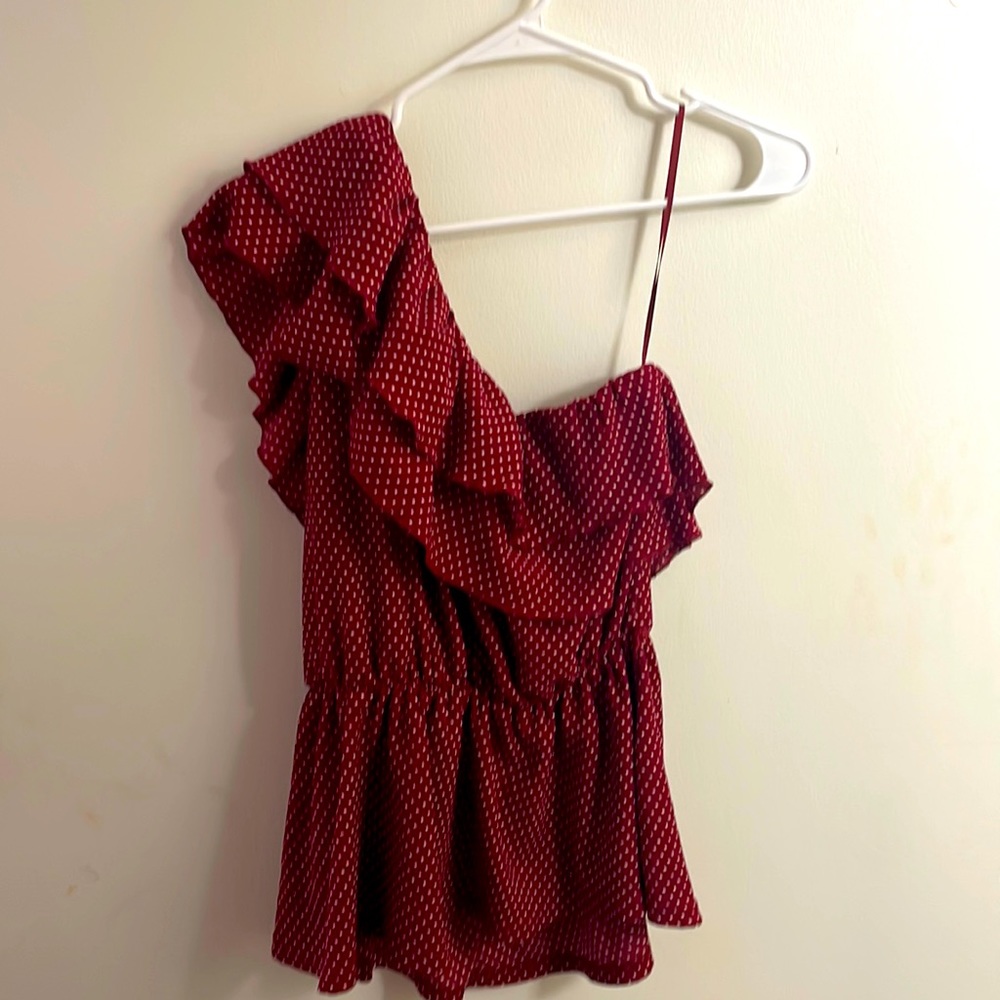 Maeve by Anthropologie One Shoulder Red Polka Dot Top. Super cute!!